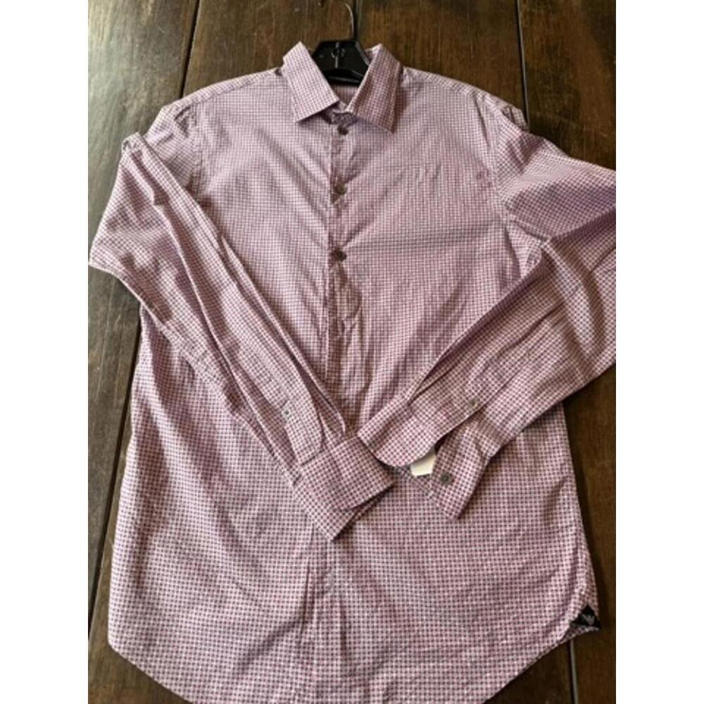 Emporio Armani Men's Small Button-Up Dress Shirt Pink Check